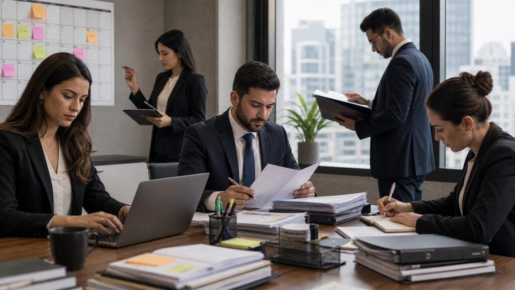 Escritório lotado na rotina da advocacia